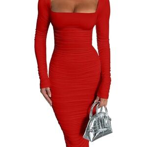 Elegant Red Ruched Dress